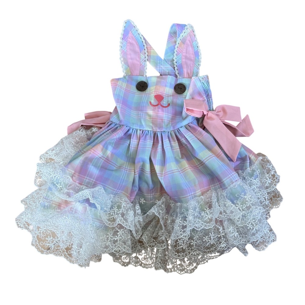Be Girl Clothing Bunny colorful‎ plaid girls dress lace frilly hem